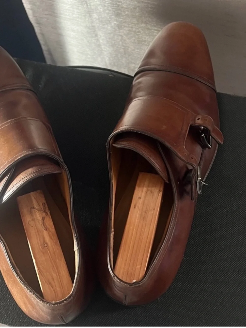 Salvatore Ferragamo Tramezza Chestnut Double Monk Strap Shoes Size 12D